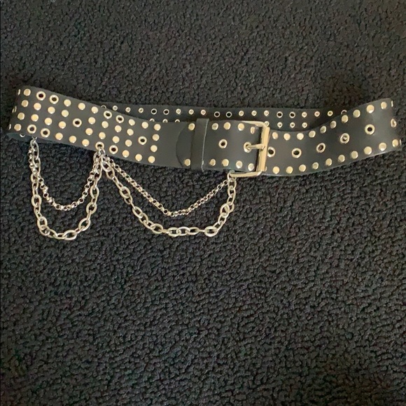 Silver Studded Belt With Chains 